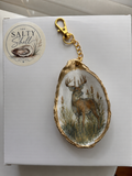 Rustic Deer Oyster Shell Keychain
