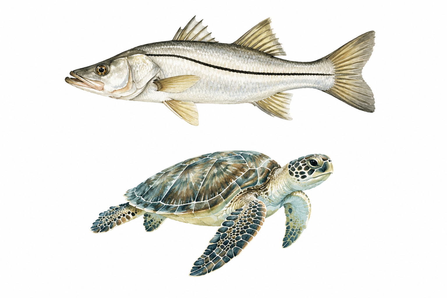 White Checkered Sea Turtle & Snook Coin Wallet