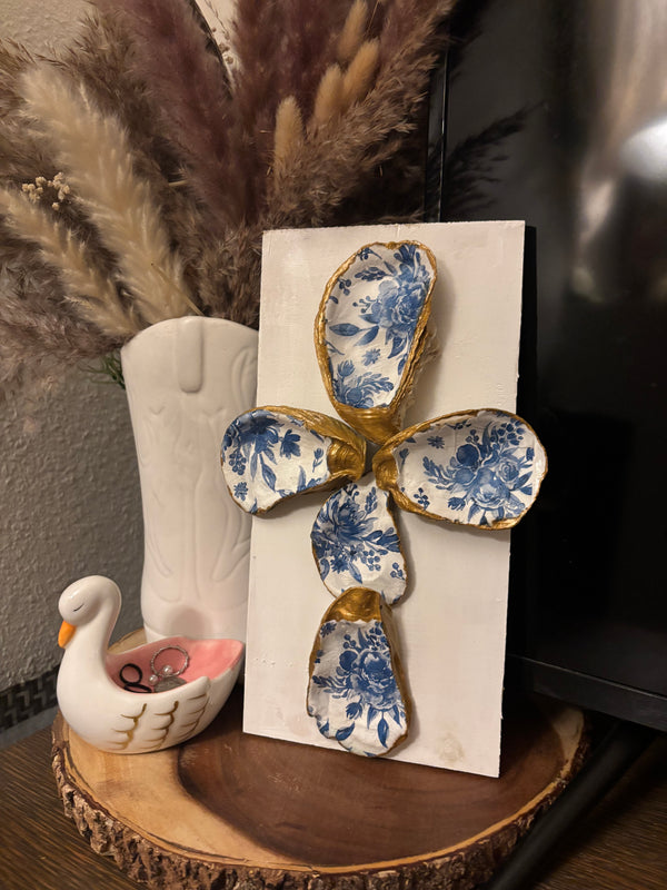 Floral Oyster Shell Cross