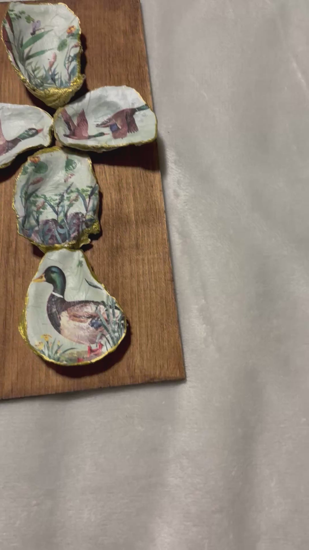 Handmade Duck Oyster Shell Cross Decor | Coastal Rustic Wood Art